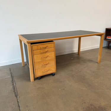 Danish Modern Magnus Olesen Desk with Movable Filing Cabinet