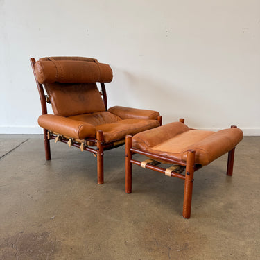 Arne Norell 'Inca' Lounge Chair & Ottoman in Cognac Leather, 1960s