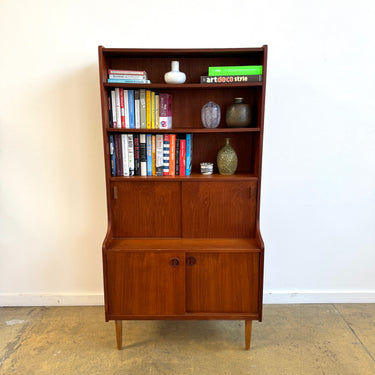 Danish Modern Tall Teak Bookcase with Credenza Base
