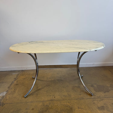 Vintage Italian Marble Oval Shape Dining Table with Chrome Base