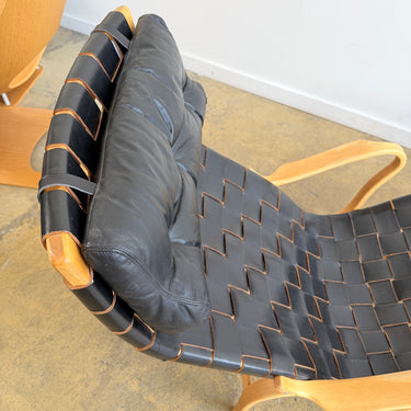 Rare! Bruno Mathsson “Pernilla” Leather Webbing Armchair & Ottoman for Karl Mathsson 1973