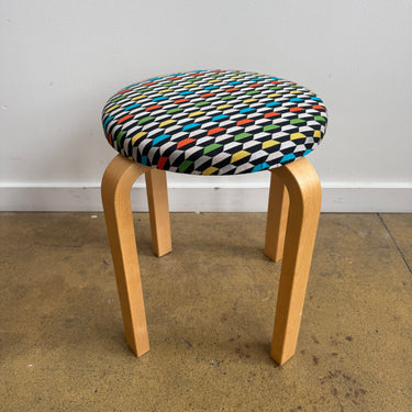 Artek Carnegie Multicolor Geometric fabric Aalto Stool 60 (New Upholstery)