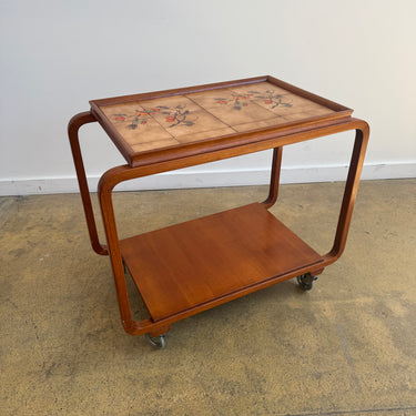 Danish Modern Teak Bar Cart with Tile Tray