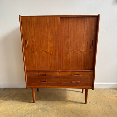 Danish Modern Teak Cabinet with Sliding Doors and Drawers, 1960s