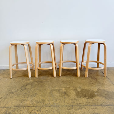 Artek Alvar Aalto Counter Stools 64 with white laminate seats