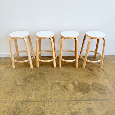 Artek Alvar Aalto Counter Stools 64 with white laminate seats