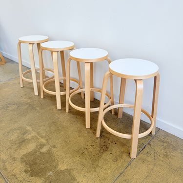 Artek Alvar Aalto Counter Stools 64 with white laminate seats