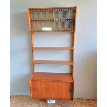 Danish Modern Teak Wall Unit with Glass Display and Storage Cabinet