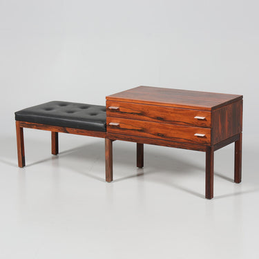 Danish Modern Fröseke  Rosewood Entryway Bench with Storage and Tall Mirror