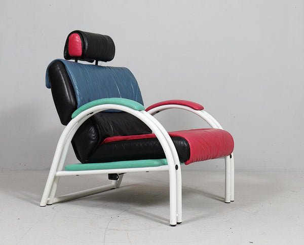 Vintage Italian 1980s Post Modern Reclining Lounge Chair & Ottoman by Natuzzi