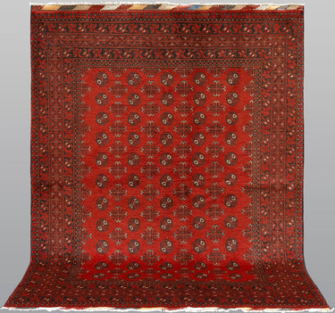 Vintage Afghan Bokhara 8'7 X 5'5 Hand-Knotted Rug