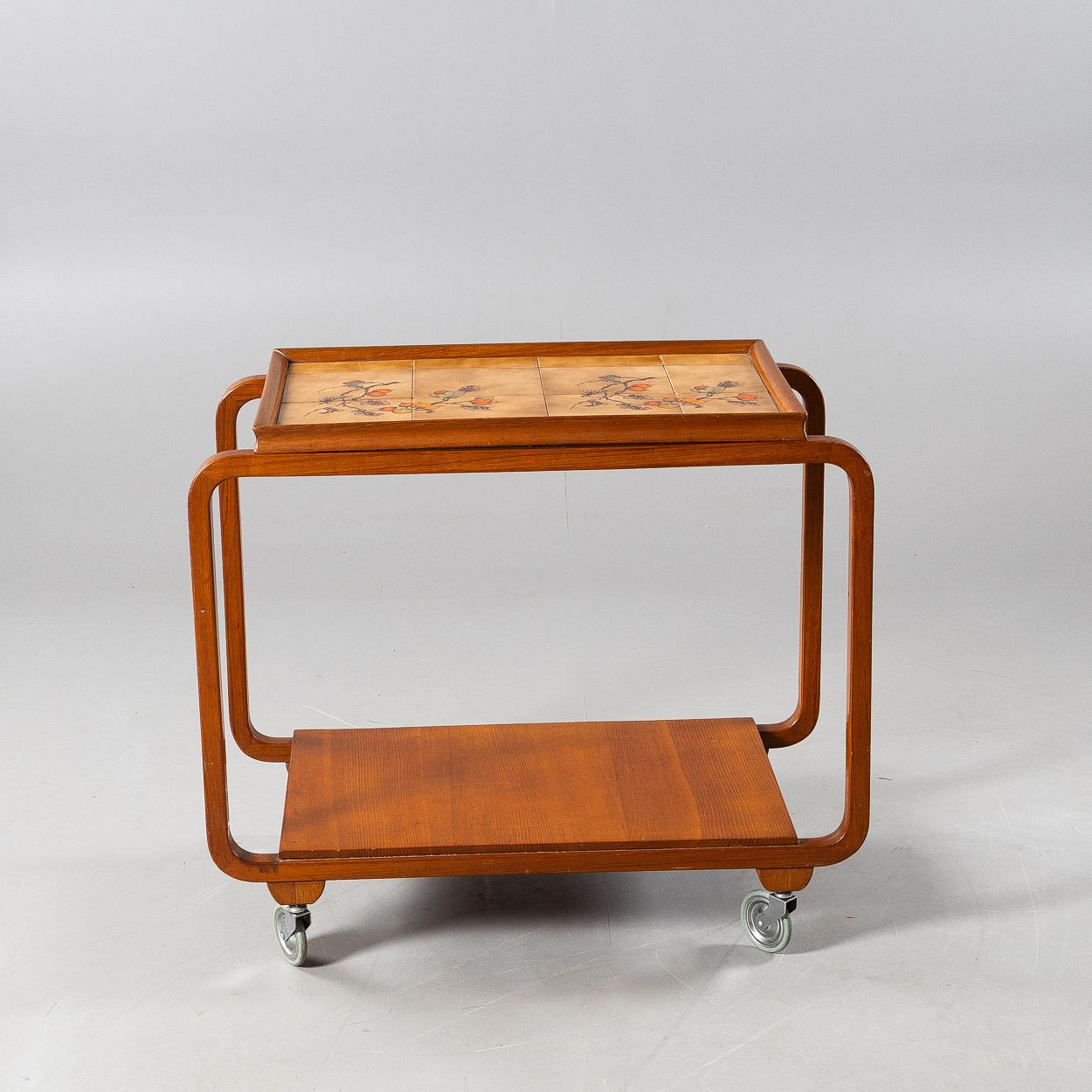 Danish Modern Teak Tile Rolling Bar Cart