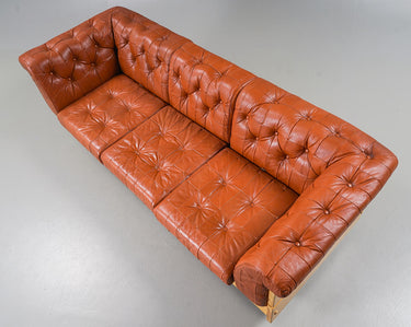 Vintage Norway Jan Erik Lindgren Leather & Pine Wood Sofa for Ekornes 1970s