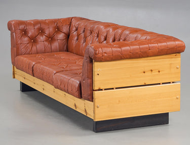 Vintage Norway Jan Erik Lindgren Leather & Pine Wood Sofa for Ekornes 1970s