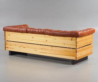 Vintage Norway Jan Erik Lindgren Leather & Pine Wood Sofa for Ekornes 1970s