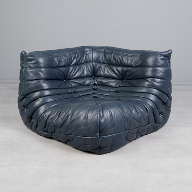 Authentic! Ligne Roset“Togo” Corner Chair in Blue Calfskin Leather by Michel Ducaroy