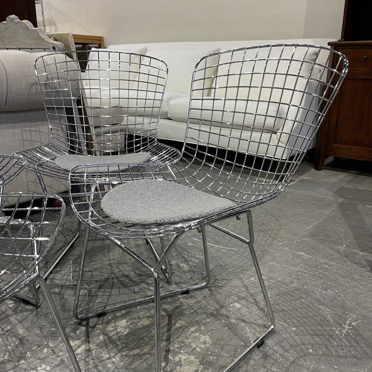 4 Mid Century Chrome Wire Dining Chairs - enliven mart