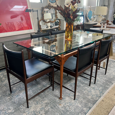 Cassina Table and 6 Cantu Sergio Rodrigues leather chairs - enliven mart