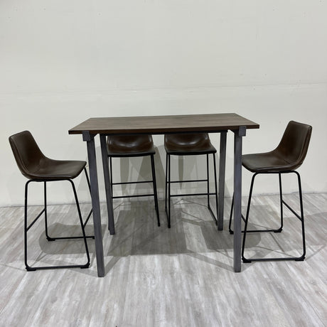 CB2 Rustic Wood High Dining Table with 4 leather chairs - enliven mart