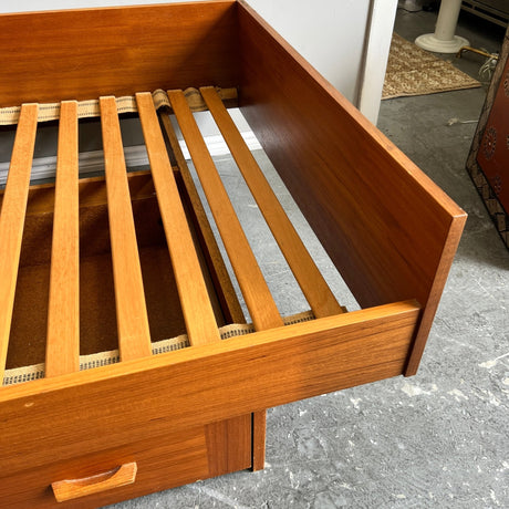 Danish Teak Mid century modern Twin bed with shelf built in and pullout storage - enliven mart