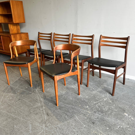 MCM Danish Teak expandable Dining Table and six chairs by Johannes Andersen, 1960s - enliven mart