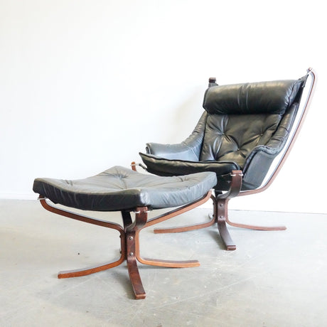 Mid Century Modern Vintage Norwegian Falcon Lounge Chair with Ottoman, 1980s - enliven mart
