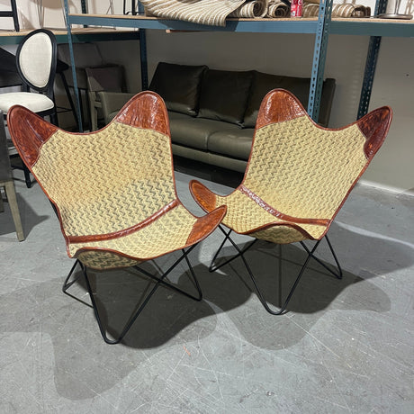 Pair of Canvas & Leather Chairs - enliven mart