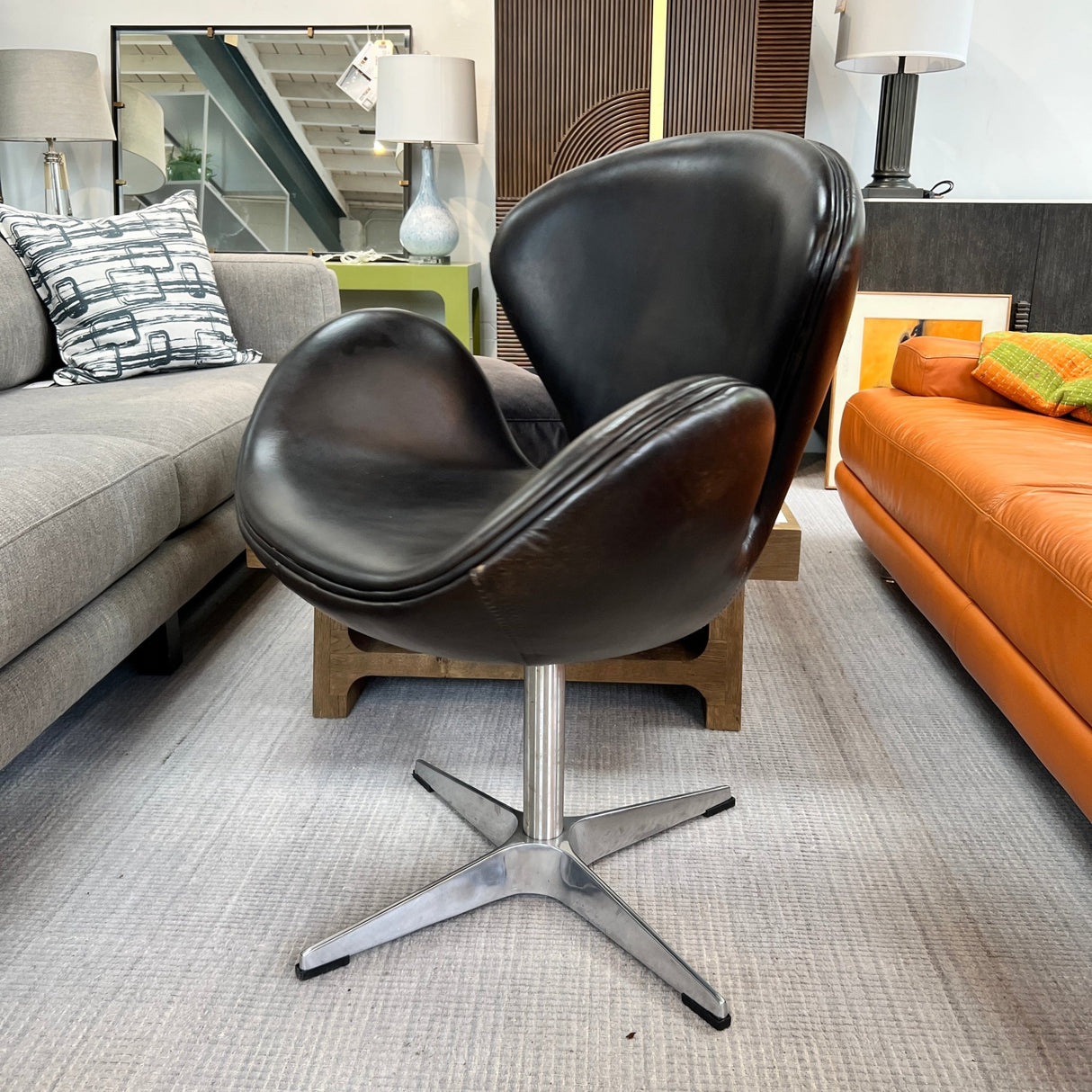 Restoration Hardware leather Swan Chair - enliven mart