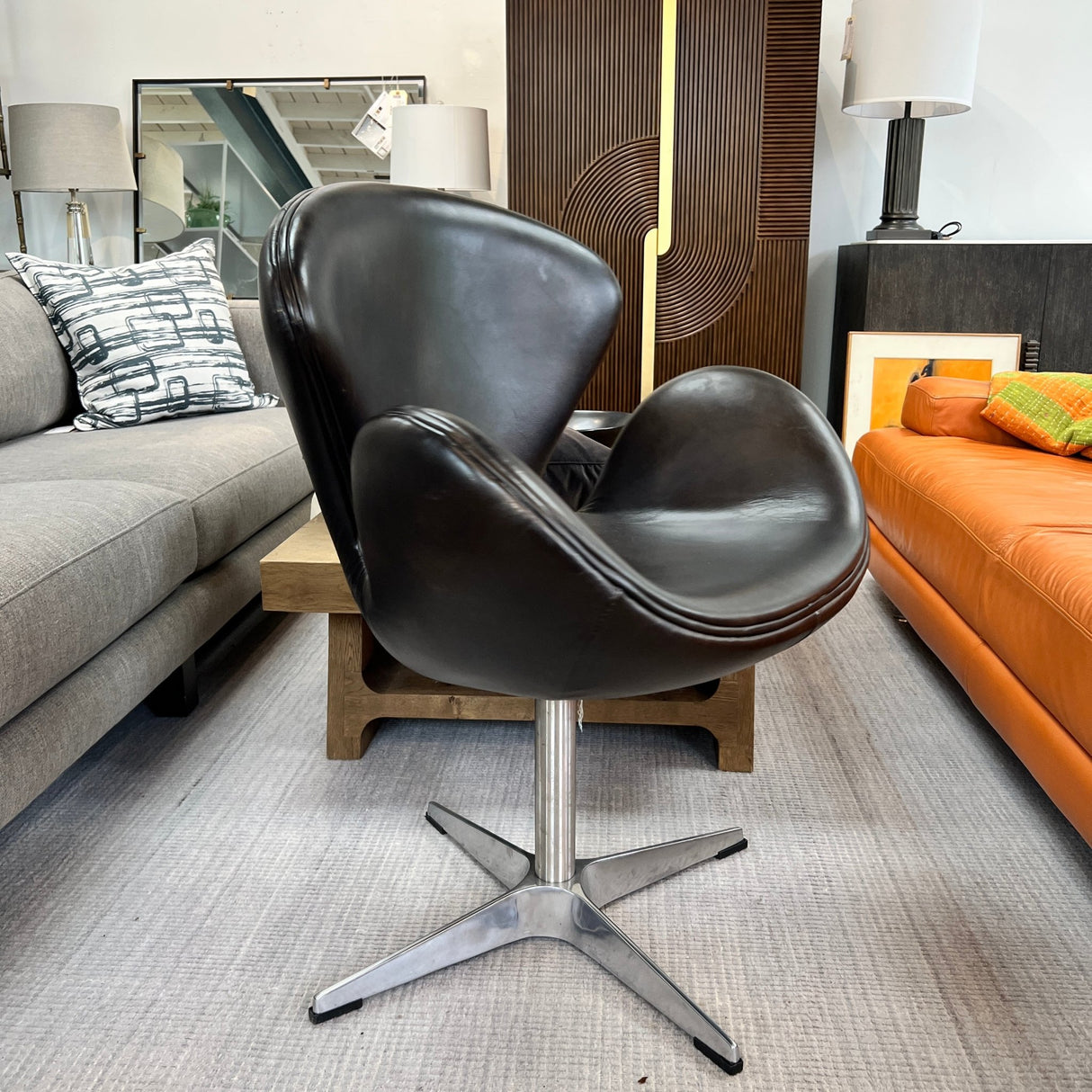 Restoration Hardware leather Swan Chair - enliven mart