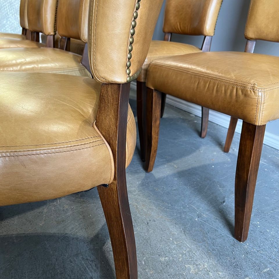 Restoration Hardware set of 8 leather nailhead dining chairs - enliven mart