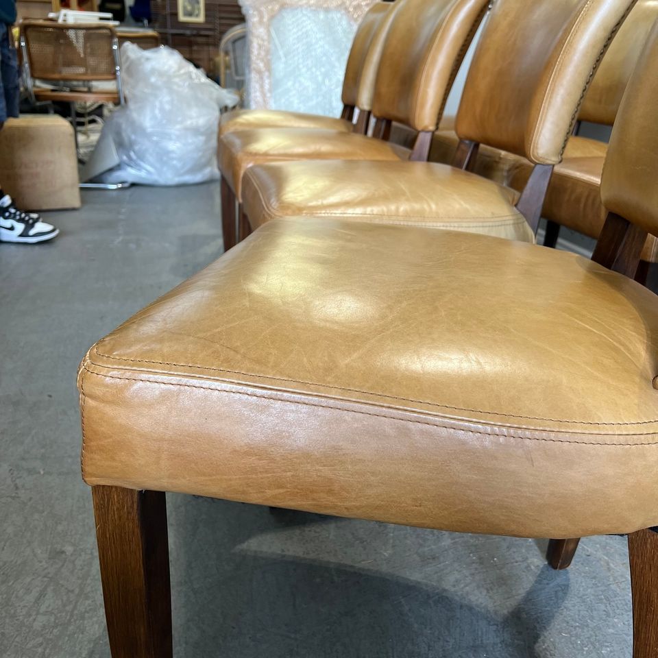 Restoration Hardware set of 8 leather nailhead dining chairs - enliven mart