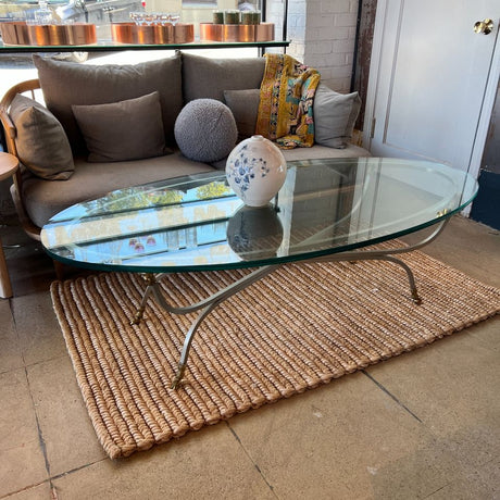 Vintage Italian Glass Top Oval coffee Table - enliven mart
