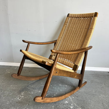 Vintage Mid Century Modern Hans Wegner Style Corded Rocking Chair - enliven mart
