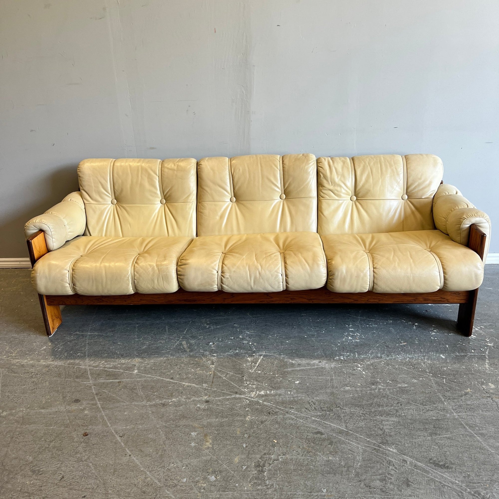 Vintage Tufted Leather Sofa and 2 lounge chairs by Kalustekiila - enliven mart