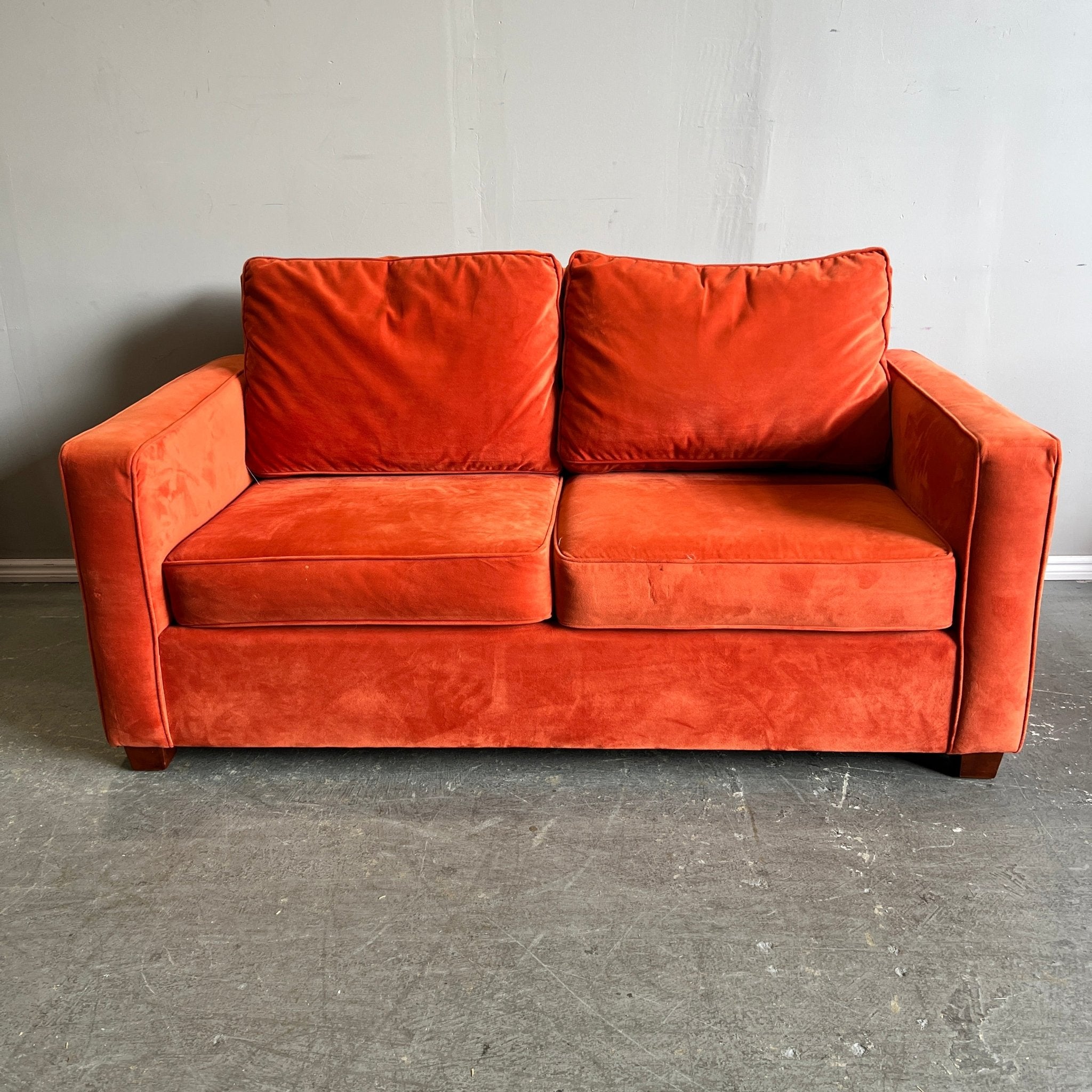 Burnt Orange Velvet 66 Loveseat Sofa