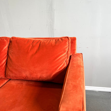 West Elm Henry burnt orange velvet 66 loveseat sofa - enliven mart