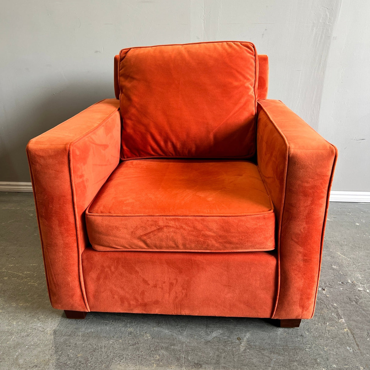 West Elm Henry burnt orange velvet lounge chair - enliven mart